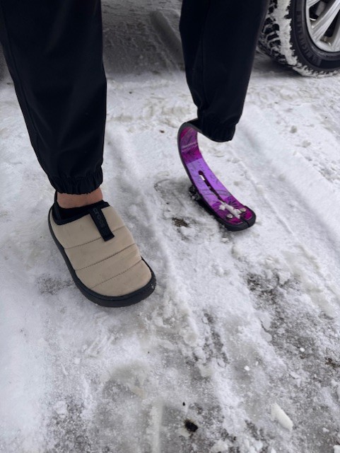 Even in cold weather, Kelsey feels safe on the Blade XT, thanks to it's treaded rubber sole