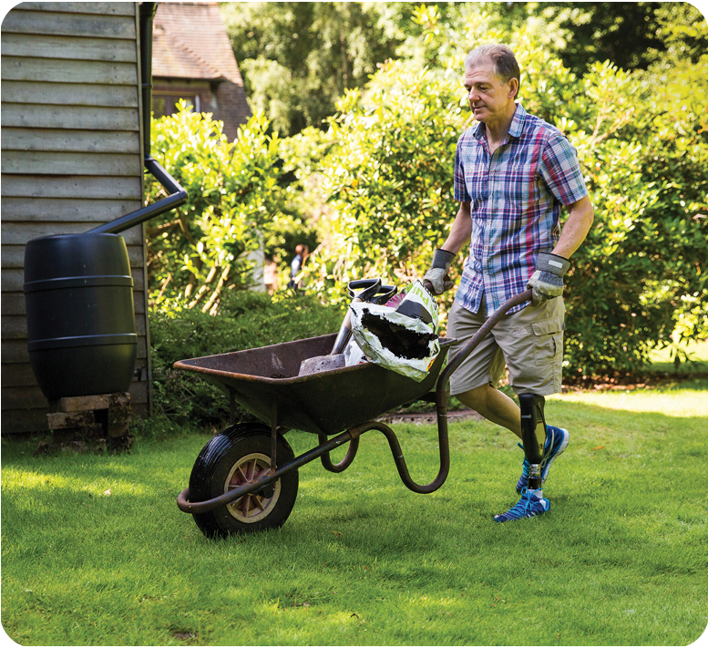 Orion3 Amputee Using Wheelbarrow